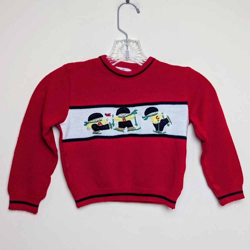 Vintage 80s Youth Park Ski ABC‎ Winter Knit Sweater Size Toddler 4T